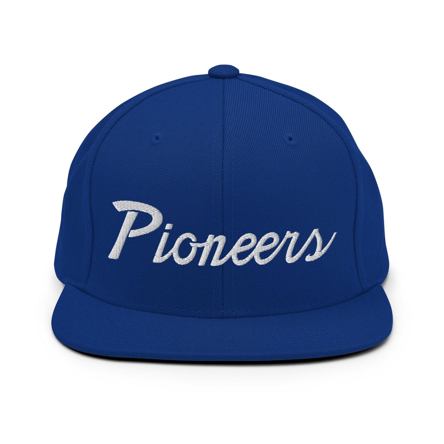 Pioneers School Mascot Script Snapback Hat Royal Blue