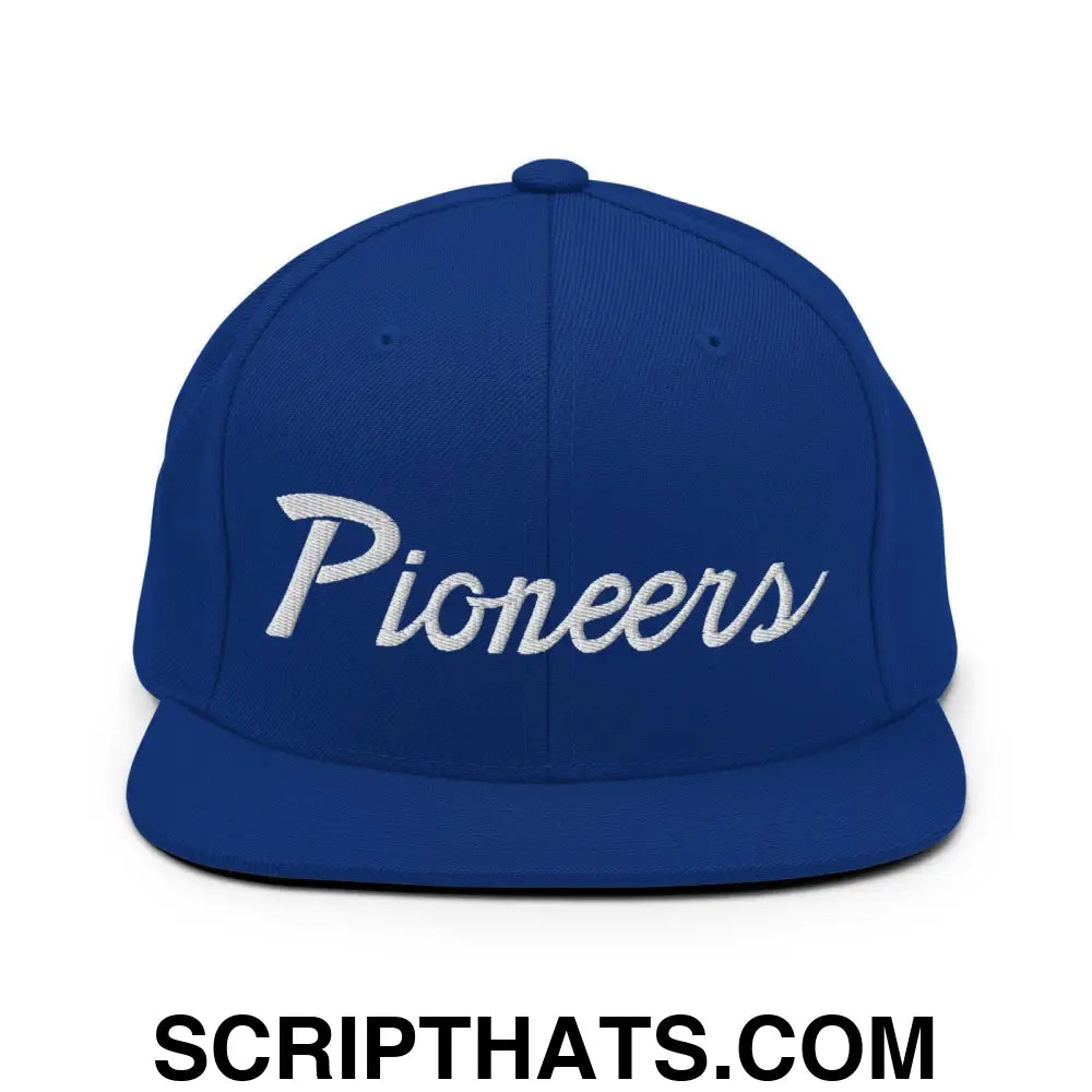 Pioneers School Mascot Script Snapback Hat Royal Blue