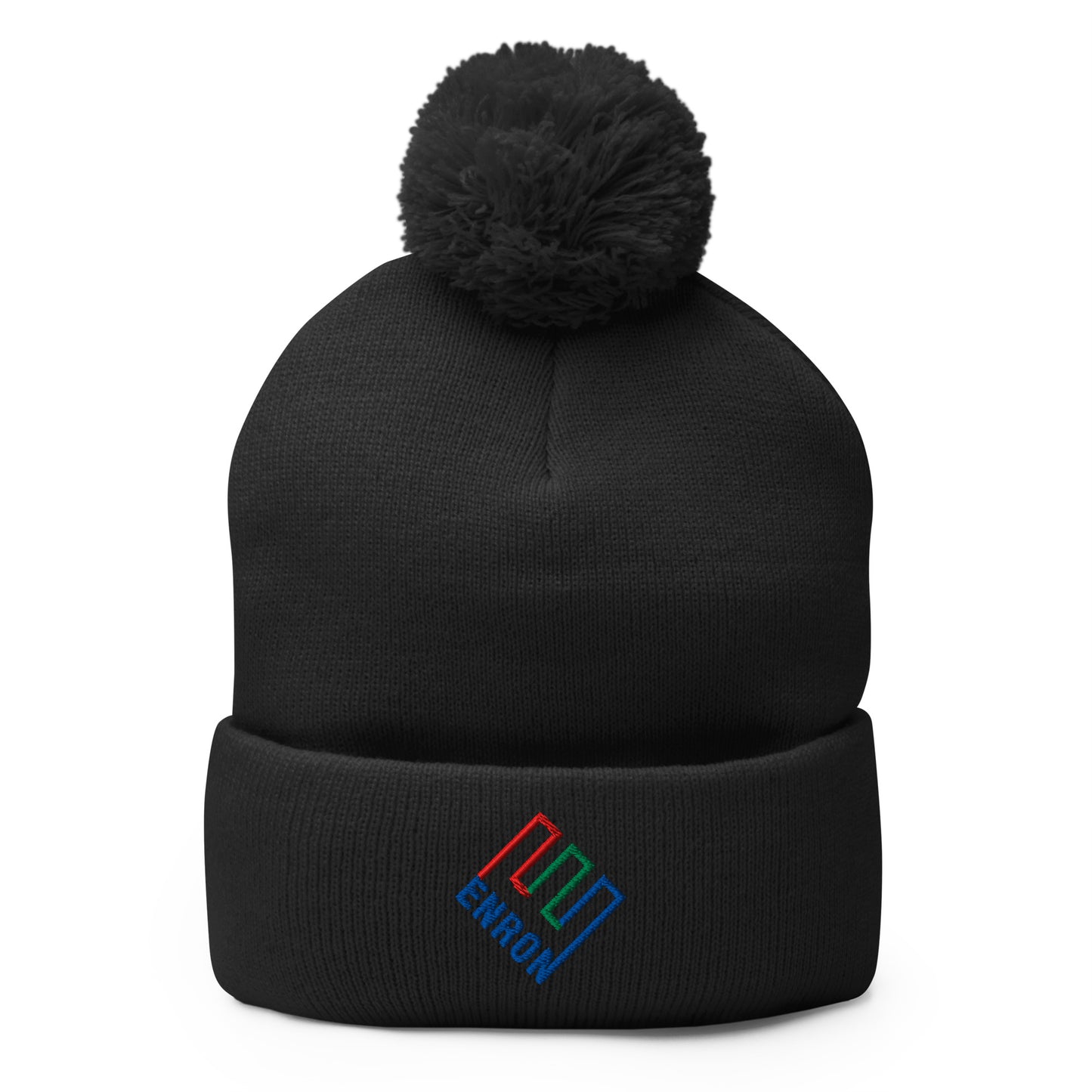 Enron Embroidered Knit Pom Pom Beanie Black