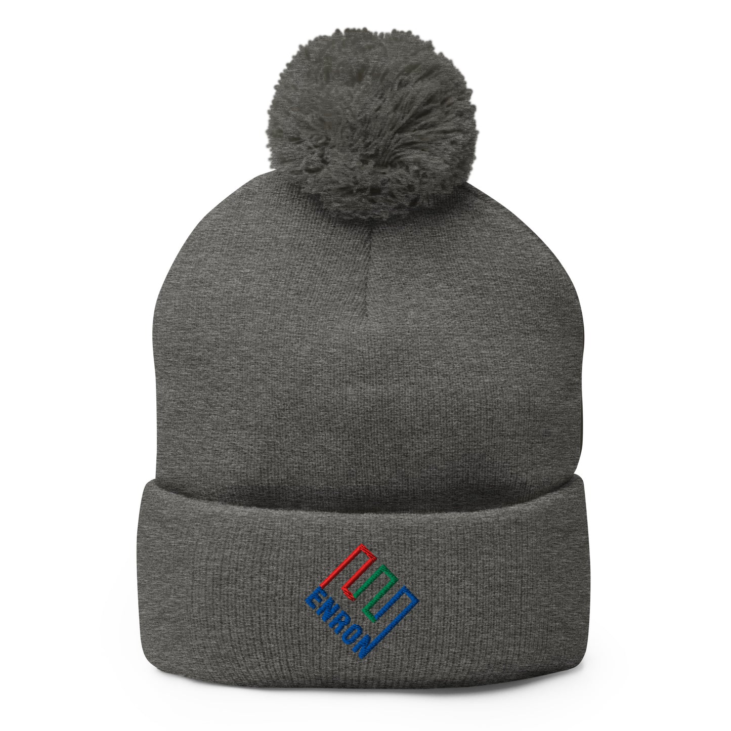 Enron Embroidered Knit Pom Pom Beanie Dark Heather Grey