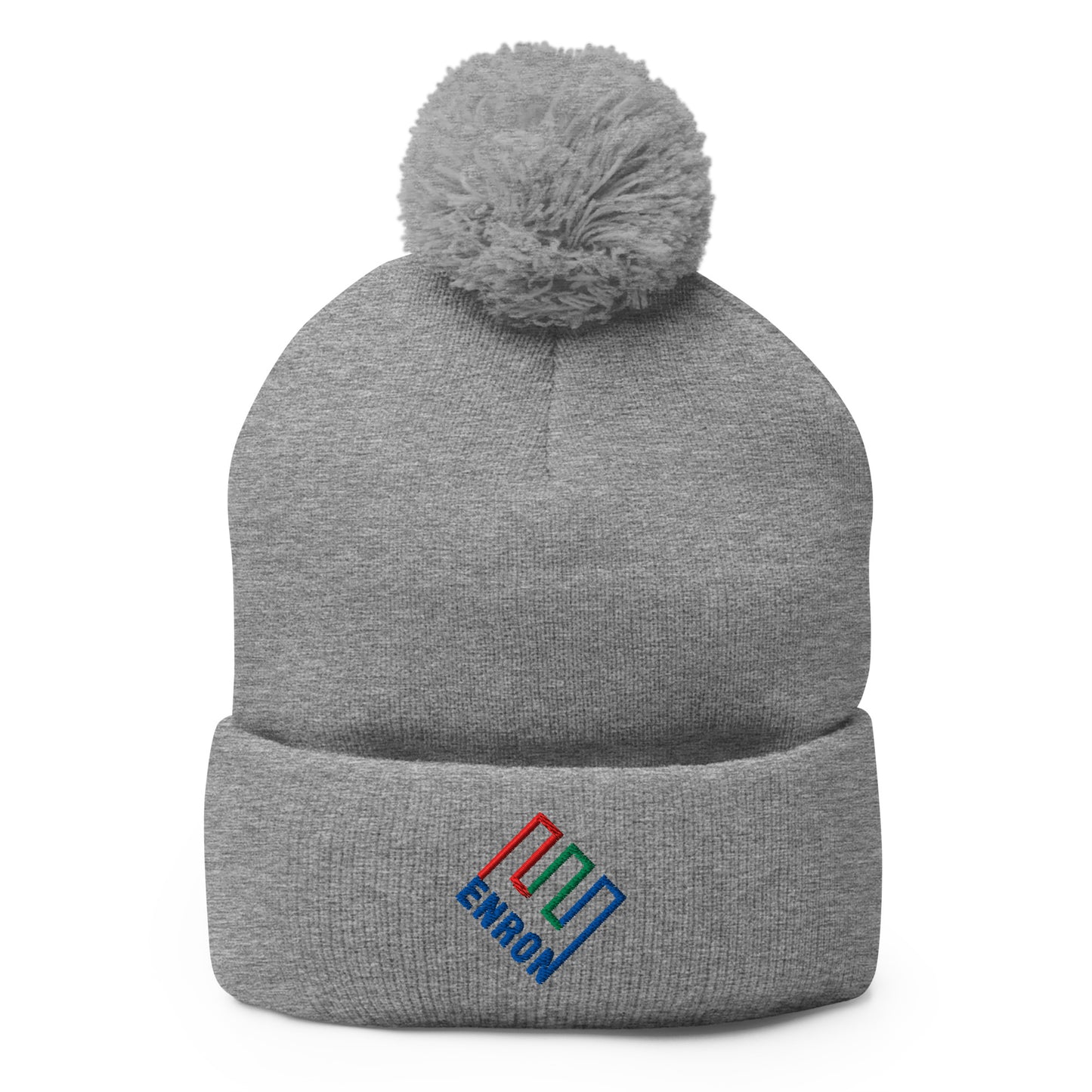 Enron Embroidered Knit Pom Pom Beanie Heather Grey