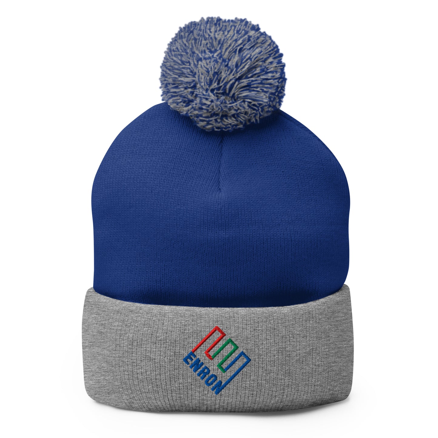 Enron Embroidered Knit Pom Pom Beanie Royal Heather Grey