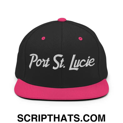 Port St. Lucie Script Snapback Hat Black Neon Pink