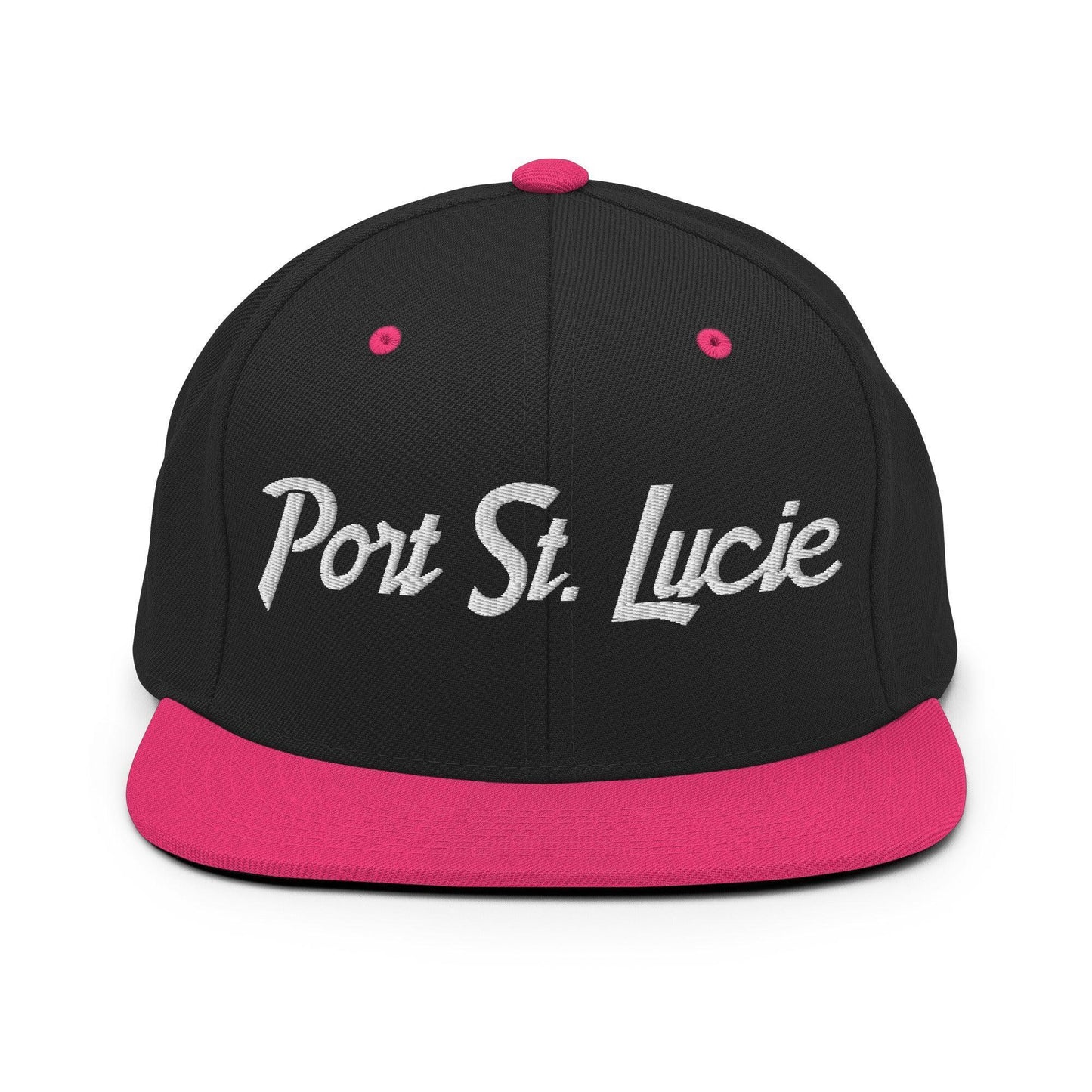 Port St. Lucie Script Snapback Hat Black Neon Pink