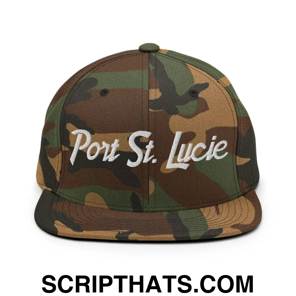 Port St. Lucie Script Snapback Hat Green Camo