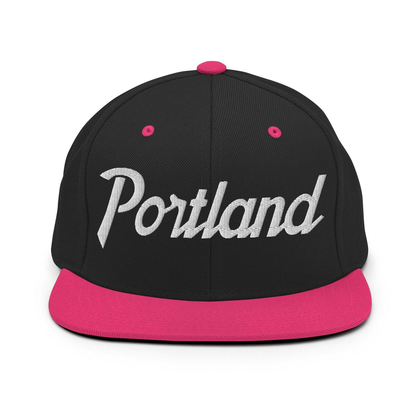 Portland Script Snapback Hat Black Neon Pink
