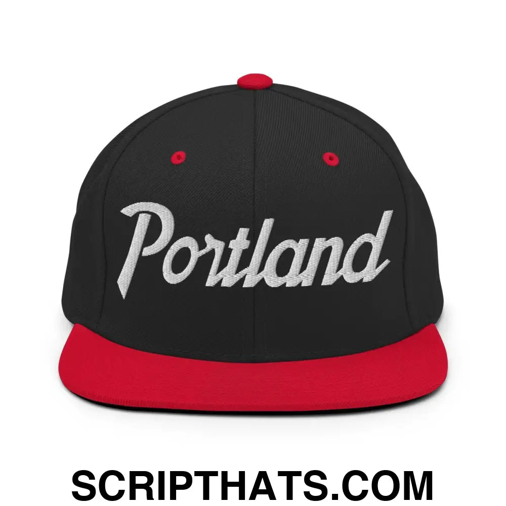 Portland Script Snapback Hat Black Red