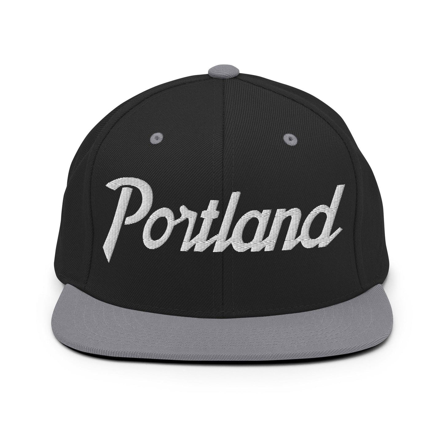 Portland Script Snapback Hat Black Silver