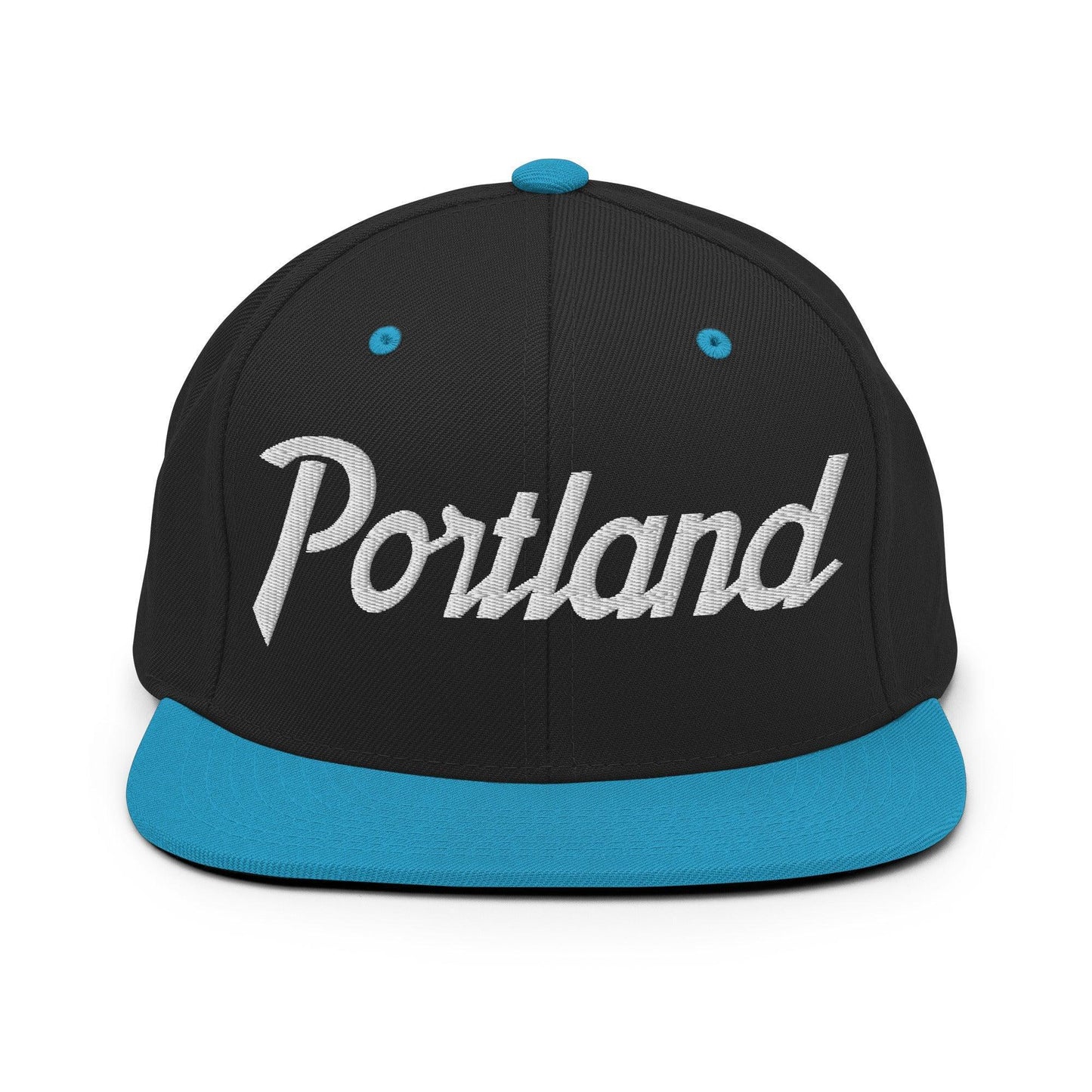 Portland Script Snapback Hat Black Teal