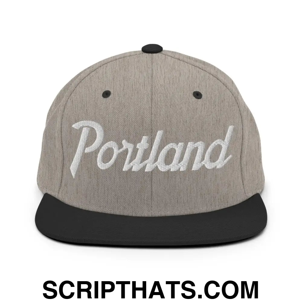 Portland Script Snapback Hat Heather Black