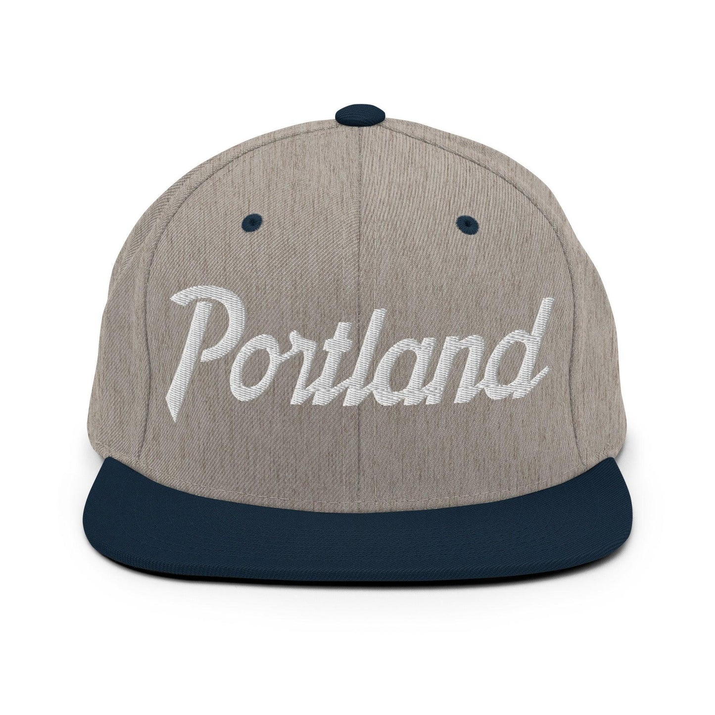 Portland Script Snapback Hat Heather Grey Navy