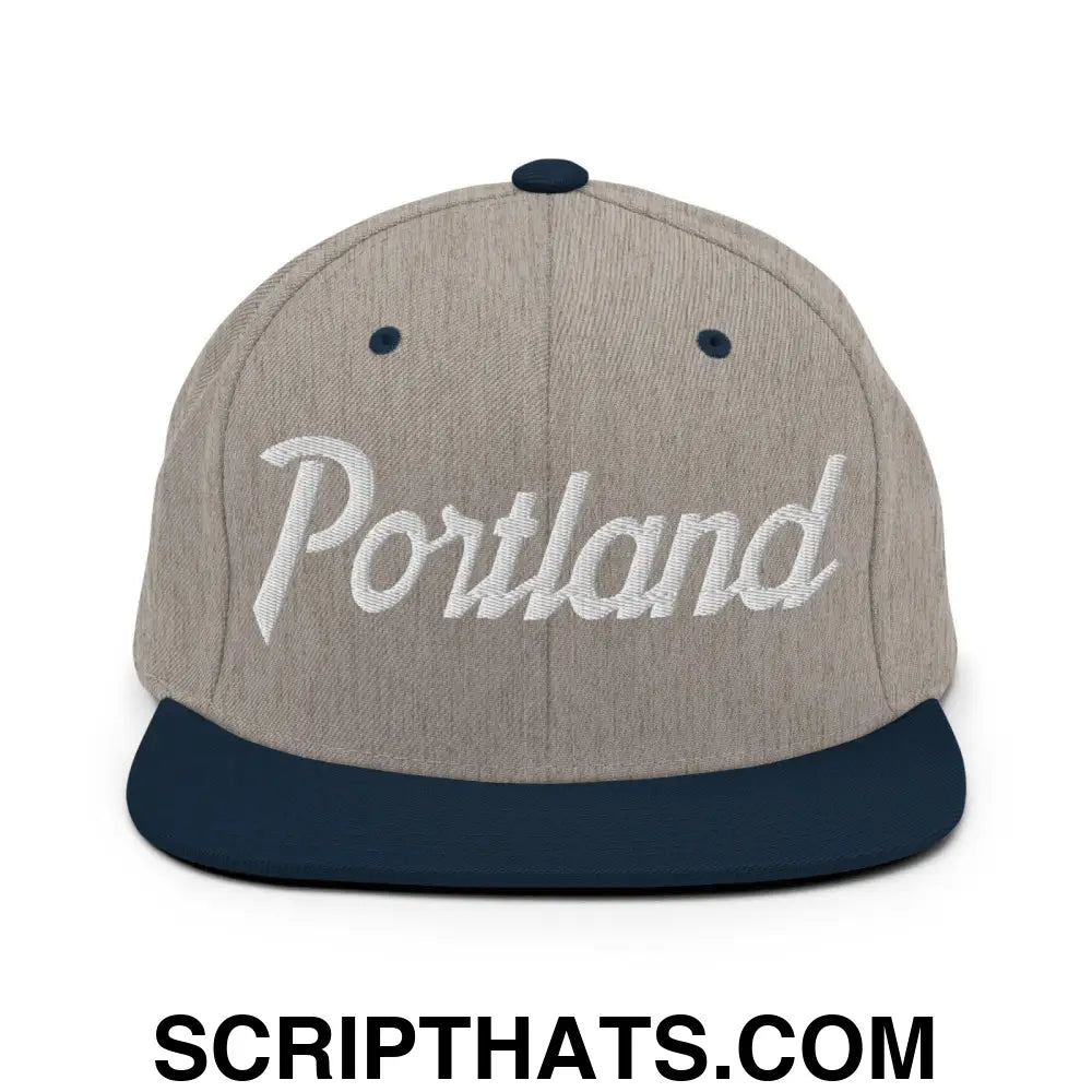 Portland Script Snapback Hat Heather Grey Navy