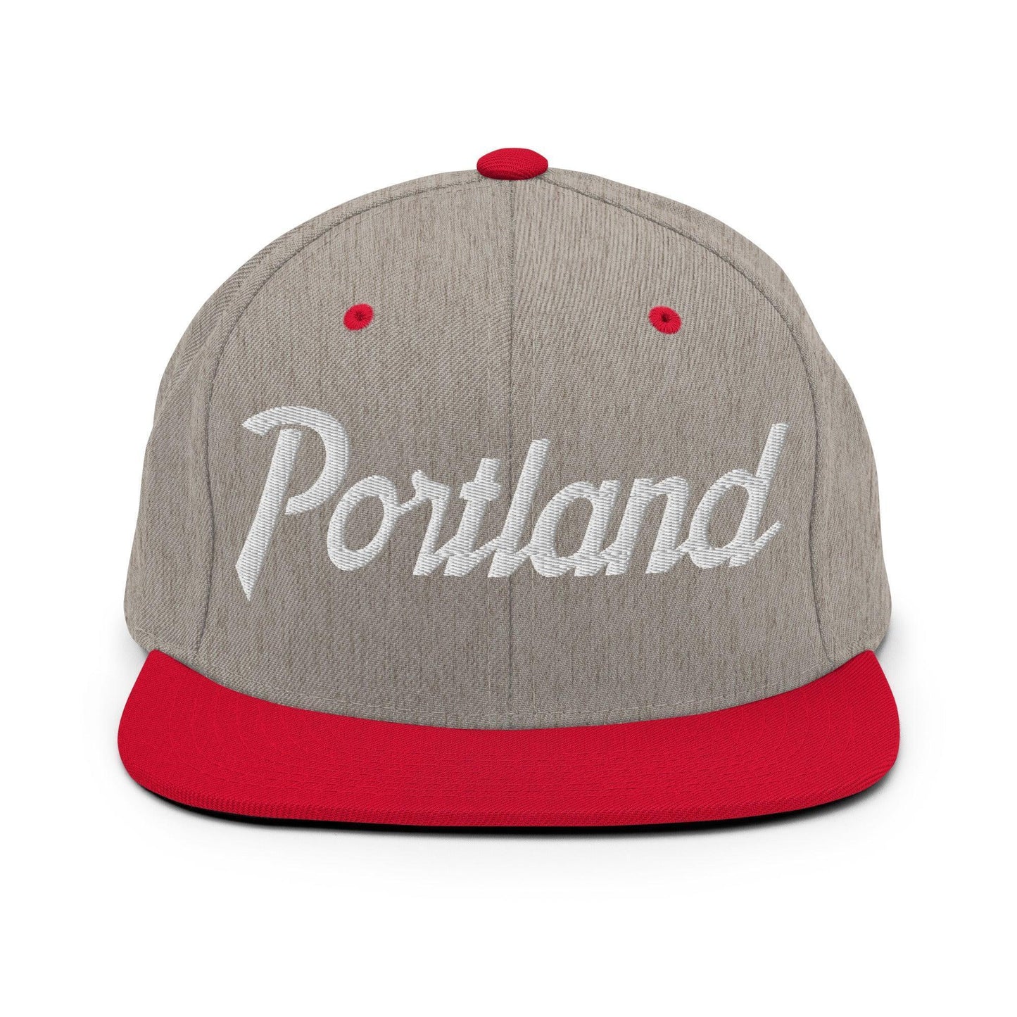 Portland Script Snapback Hat Heather Grey Red