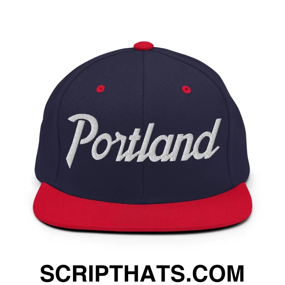 Portland Script Snapback Hat Navy Red