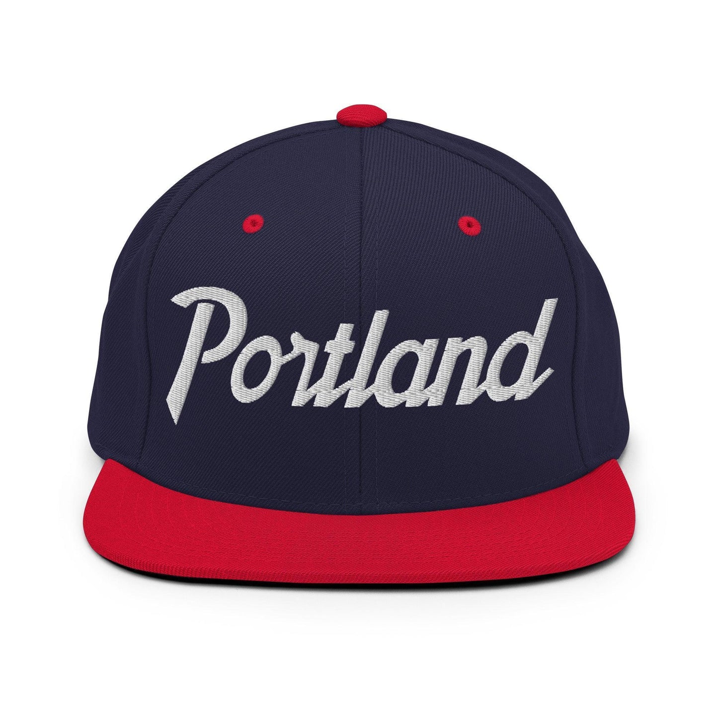 Portland Script Snapback Hat Navy Red