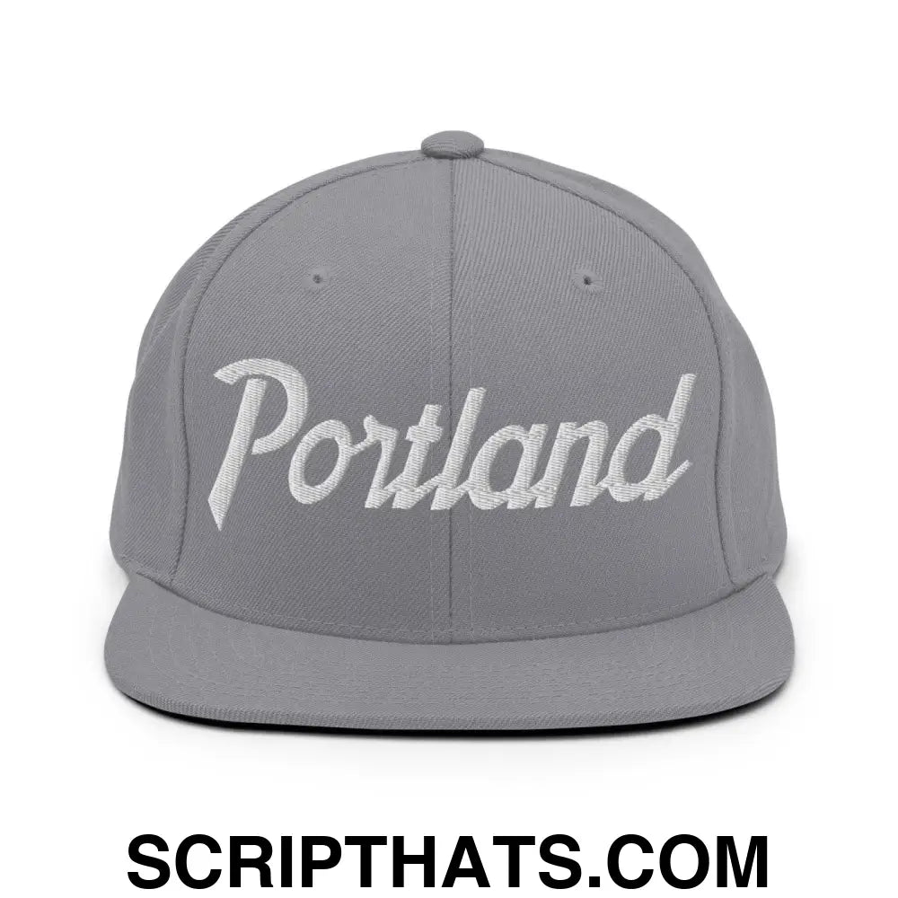 Portland Script Snapback Hat Silver