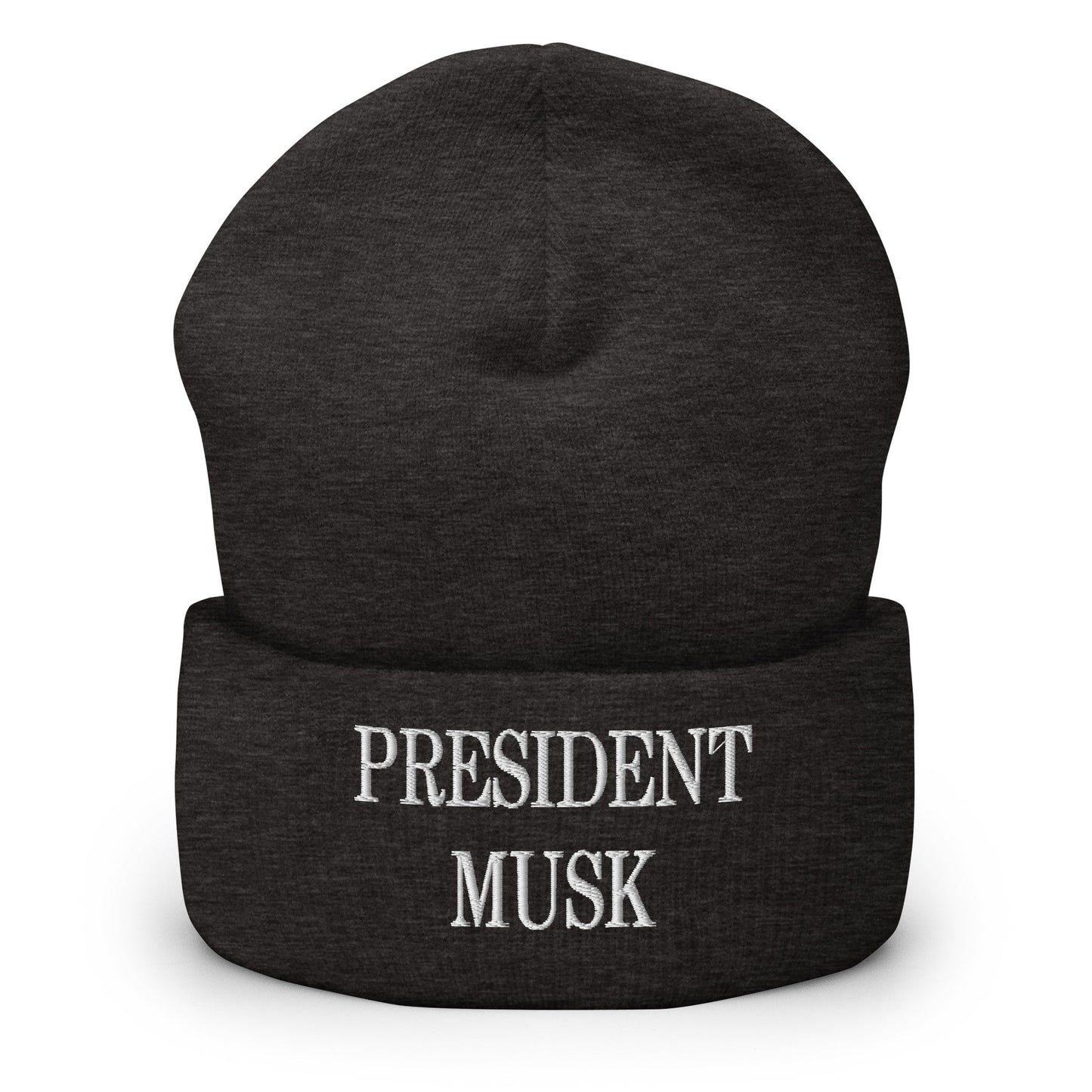 President Musk Embroidered Knit Cuffed Beanie Dark Grey