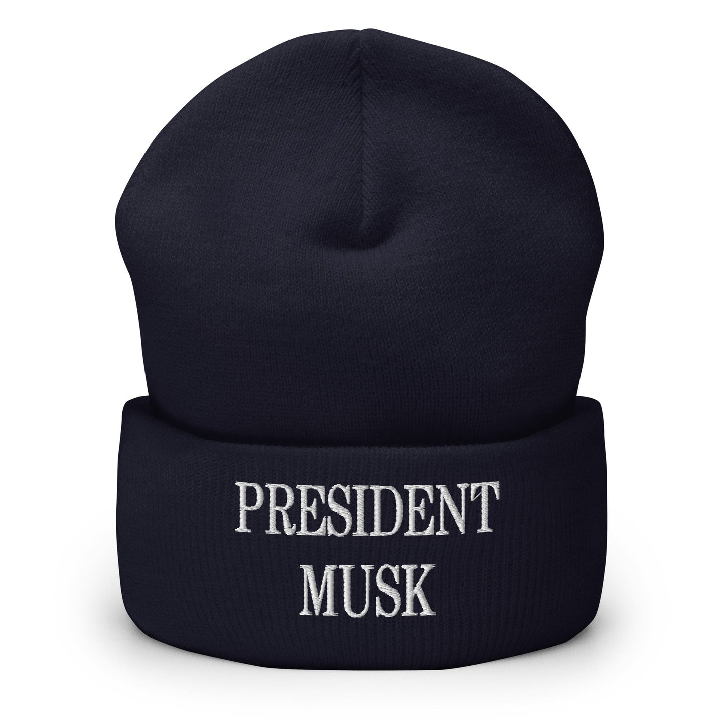 President Musk Embroidered Knit Cuffed Beanie Navy