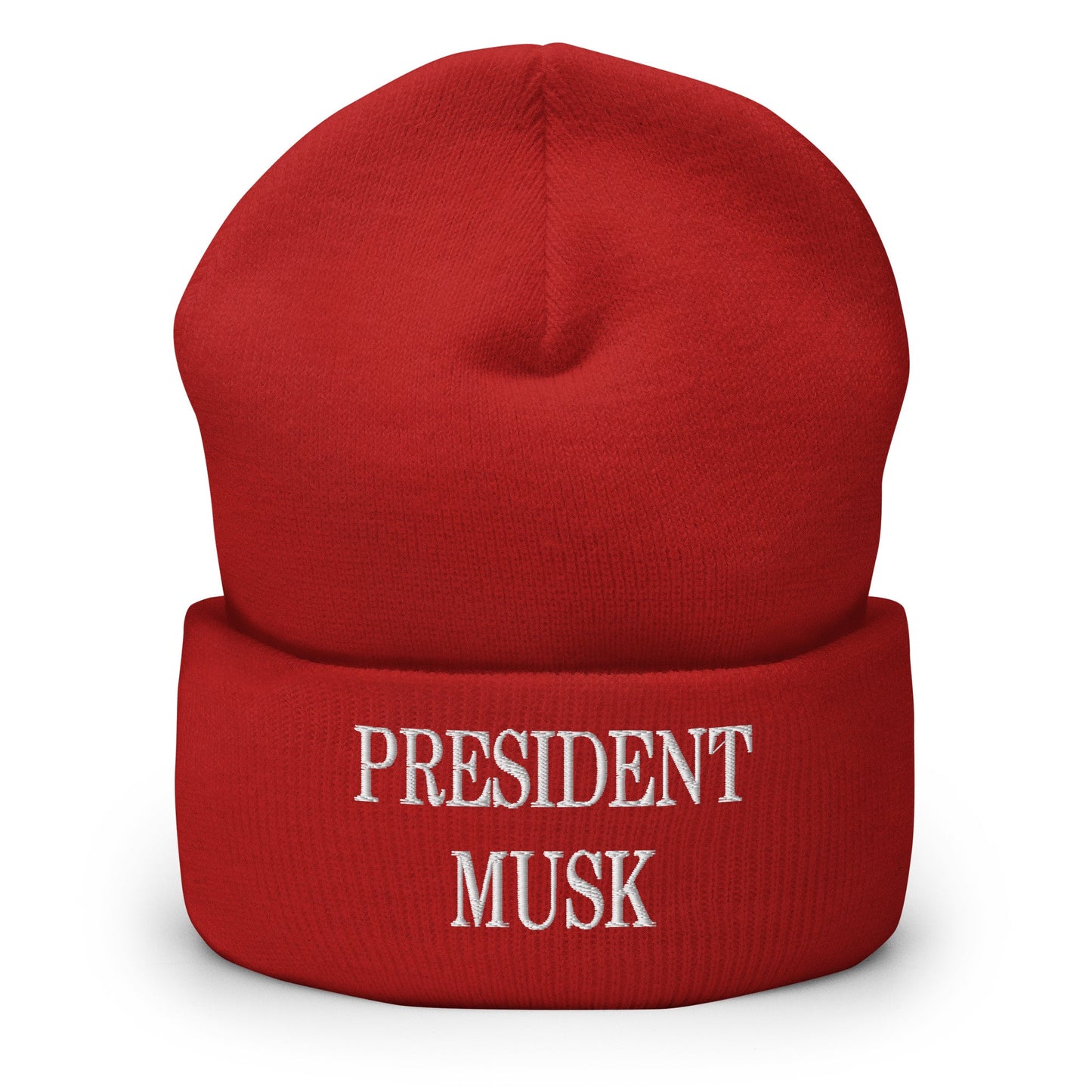 President Musk Embroidered Knit Cuffed Beanie Red