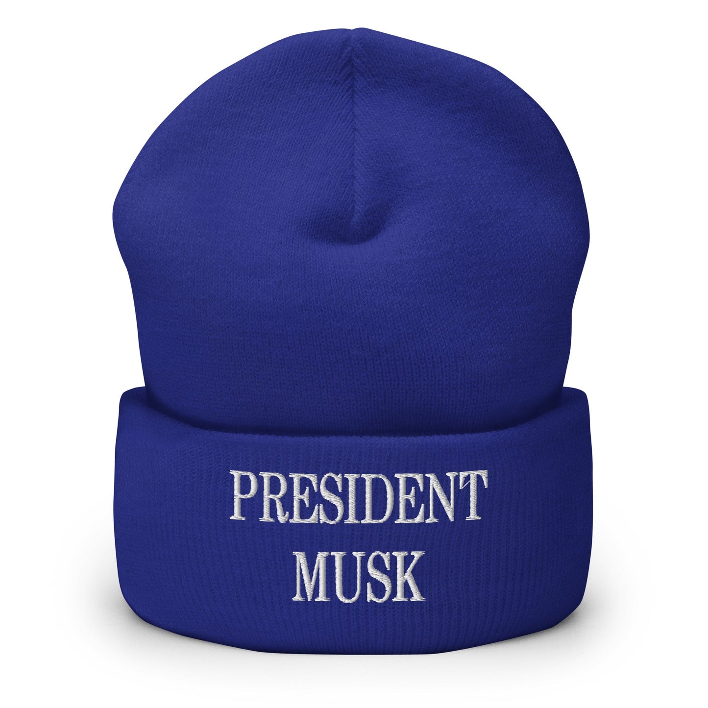 President Musk Embroidered Knit Cuffed Beanie Royal