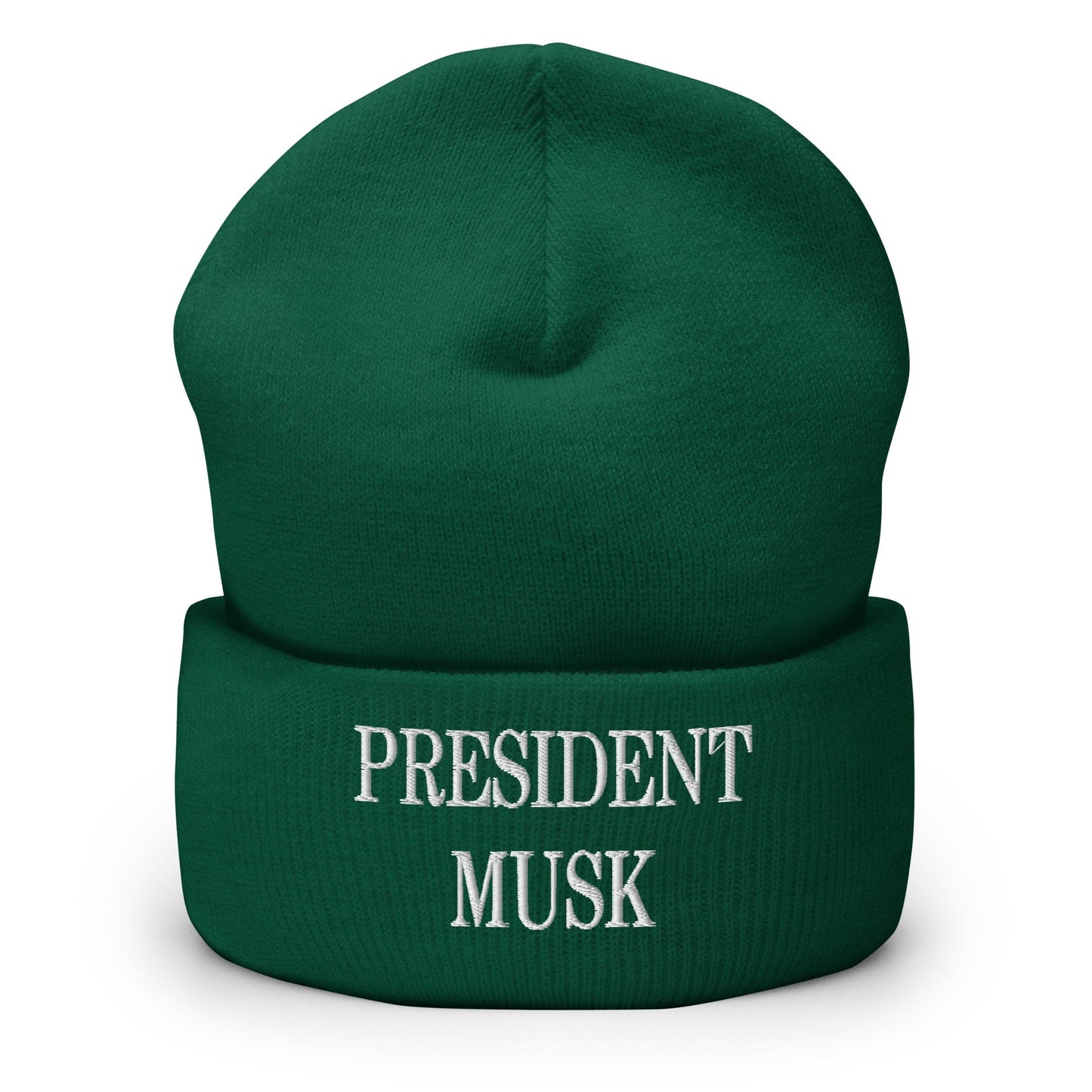 President Musk Embroidered Knit Cuffed Beanie Spruce