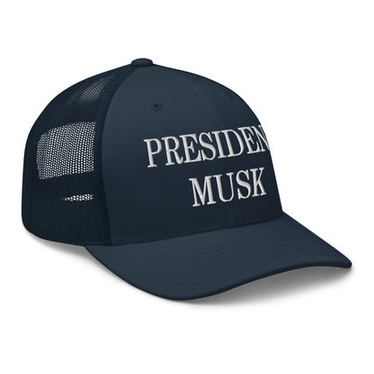 President Musk Embroidered Mesh Trucker Hat Navy