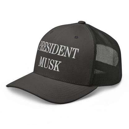 President Musk Embroidered Mesh Trucker Hat Charcoal