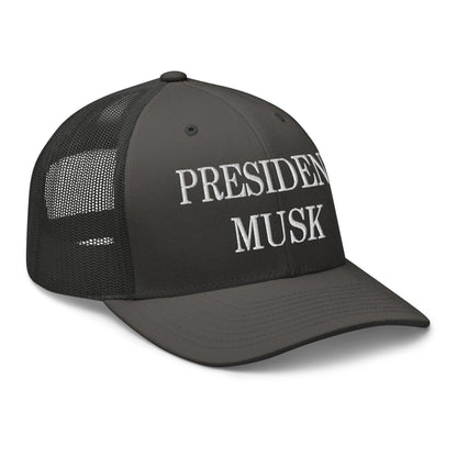 President Musk Embroidered Mesh Trucker Hat Charcoal