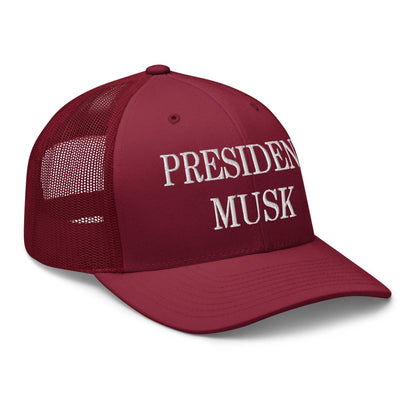 President Musk Embroidered Mesh Trucker Hat Cranberry