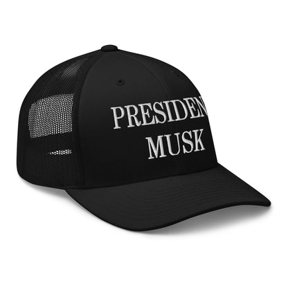 President Musk Embroidered Mesh Trucker Hat Black