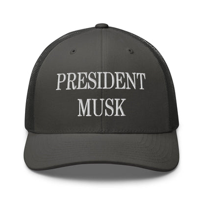 President Musk Embroidered Mesh Trucker Hat Charcoal