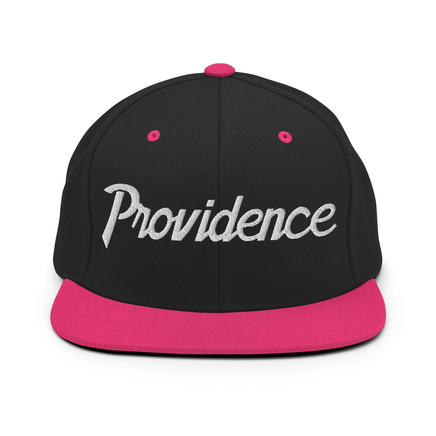 Providence Script Snapback Hat Black Neon Pink