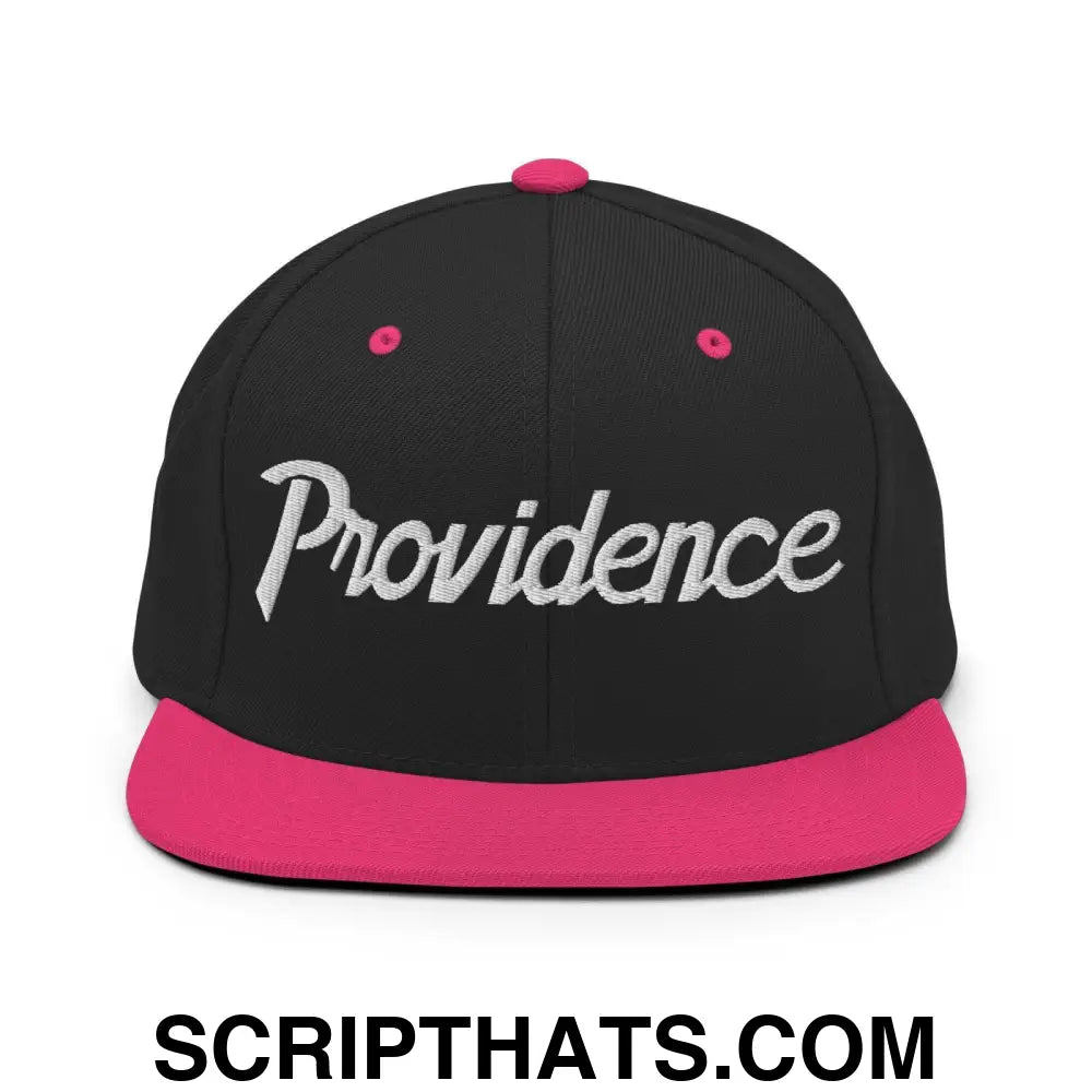 Providence Script Snapback Hat Black Neon Pink