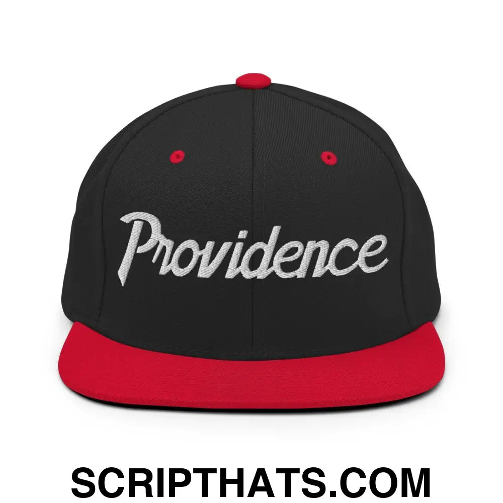 Providence Script Snapback Hat Black Red