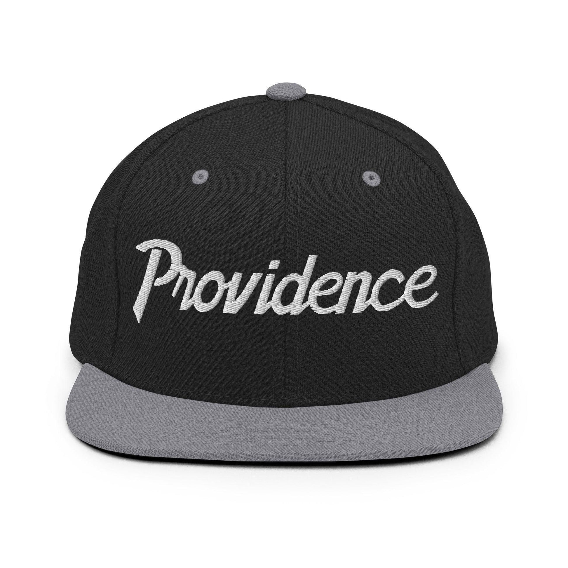 Providence Script Snapback Hat Black Silver