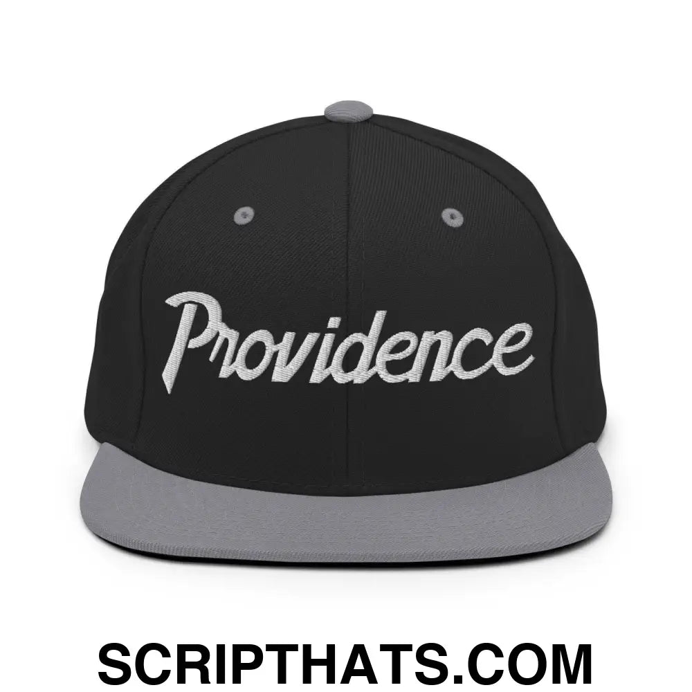 Providence Script Snapback Hat Black Silver