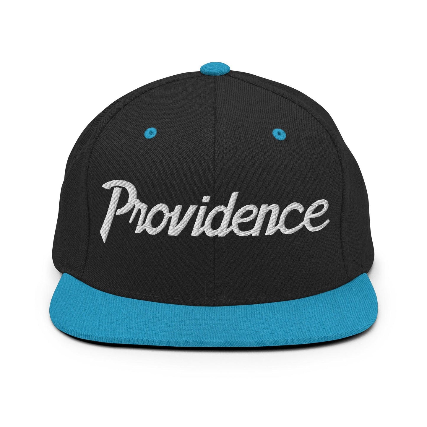 Providence Script Snapback Hat Black Teal