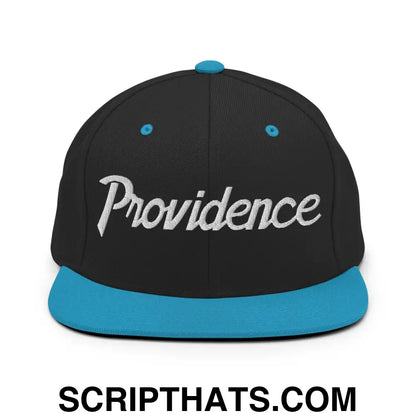 Providence Script Snapback Hat Black Teal