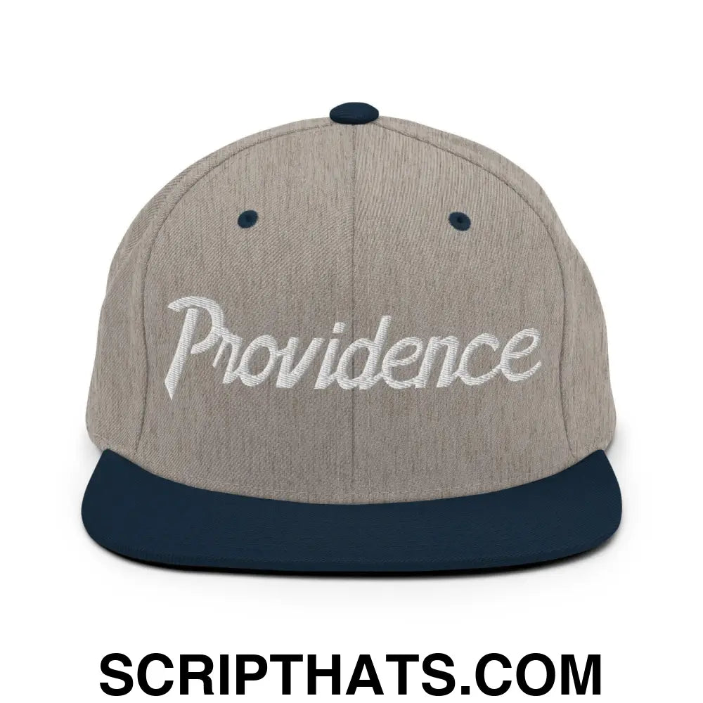 Providence Script Snapback Hat Heather Grey Navy