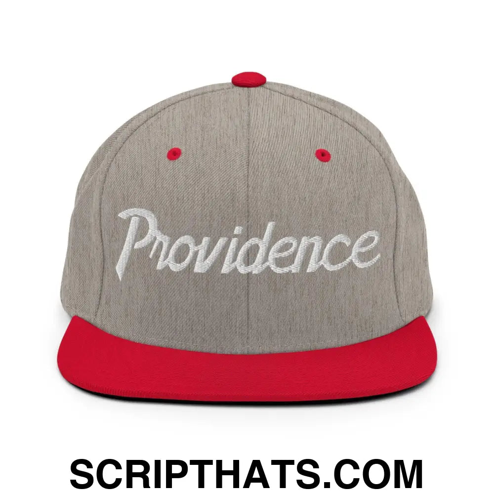 Providence Script Snapback Hat Heather Grey Red