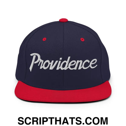 Providence Script Snapback Hat Navy Red