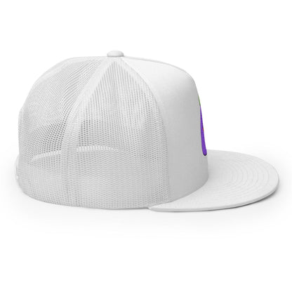 $PURPE Purple Pepe Embroidered Flat Bill Brim Mesh Trucker Hat White