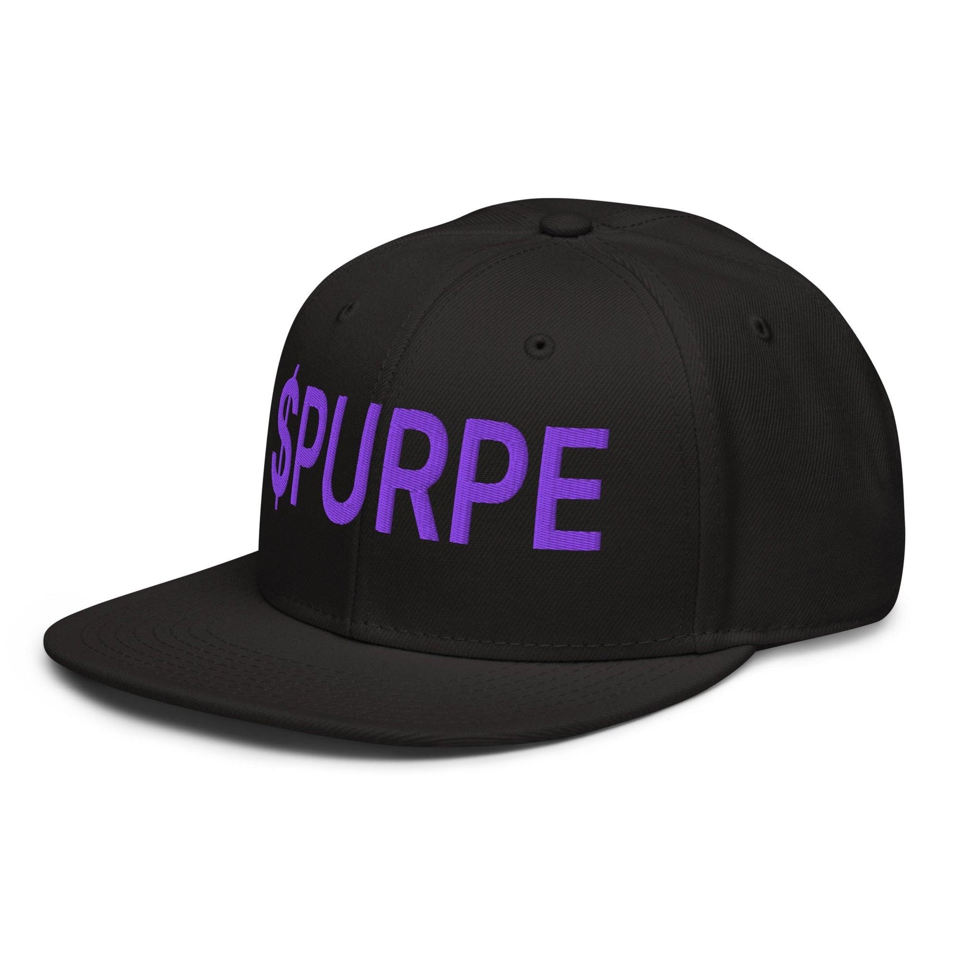 Purple Pepe $PURPE Embroidered Flat Bill Brim Snapback Hat Black