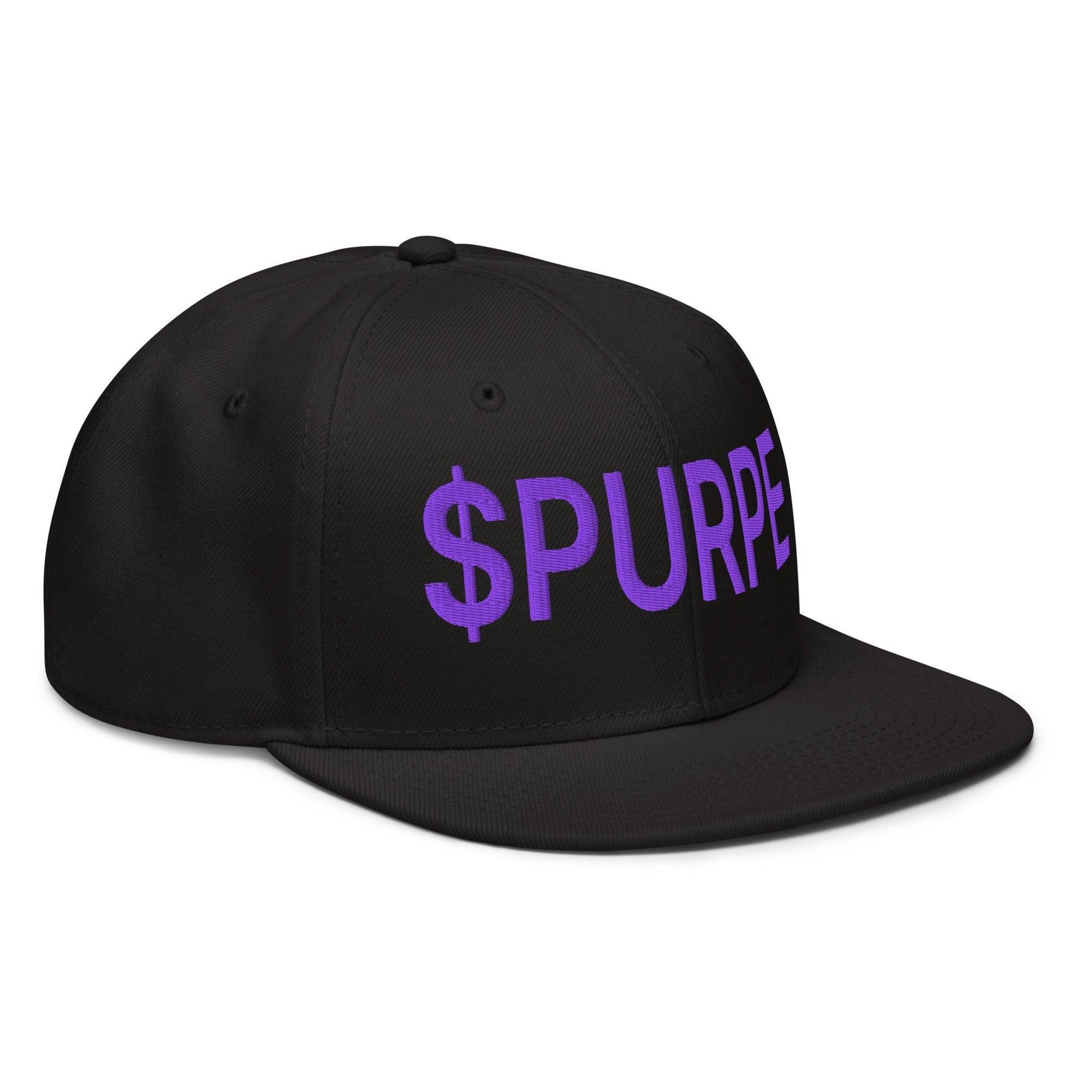 Purple Pepe $PURPE Embroidered Flat Bill Brim Snapback Hat Black