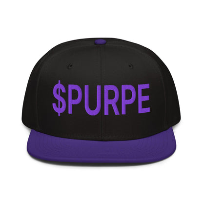 Purple Pepe $PURPE Embroidered Flat Bill Brim Snapback Hat Purple Black Black