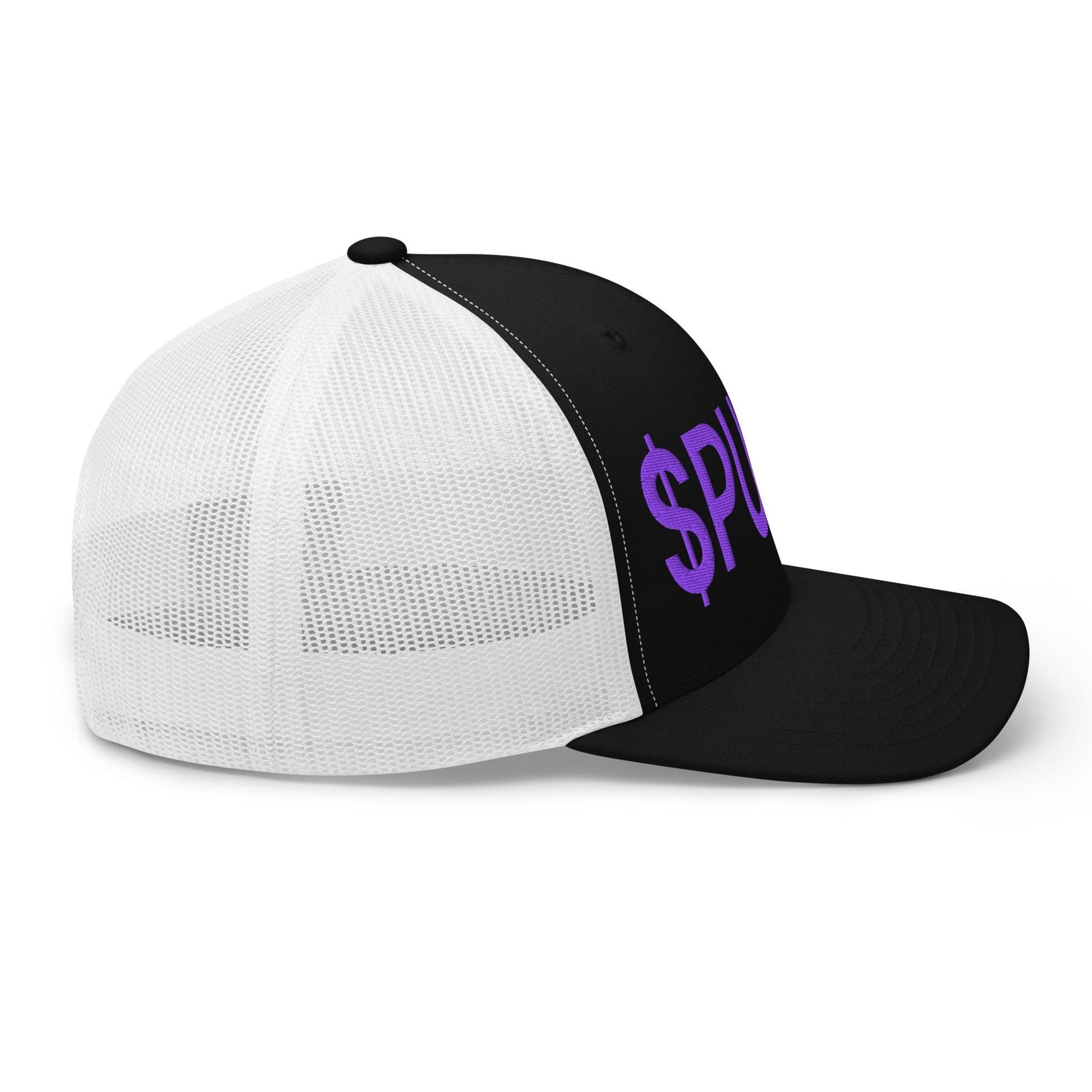 Purple Pepe $PURPE Embroidered Mesh Trucker Hat Black White