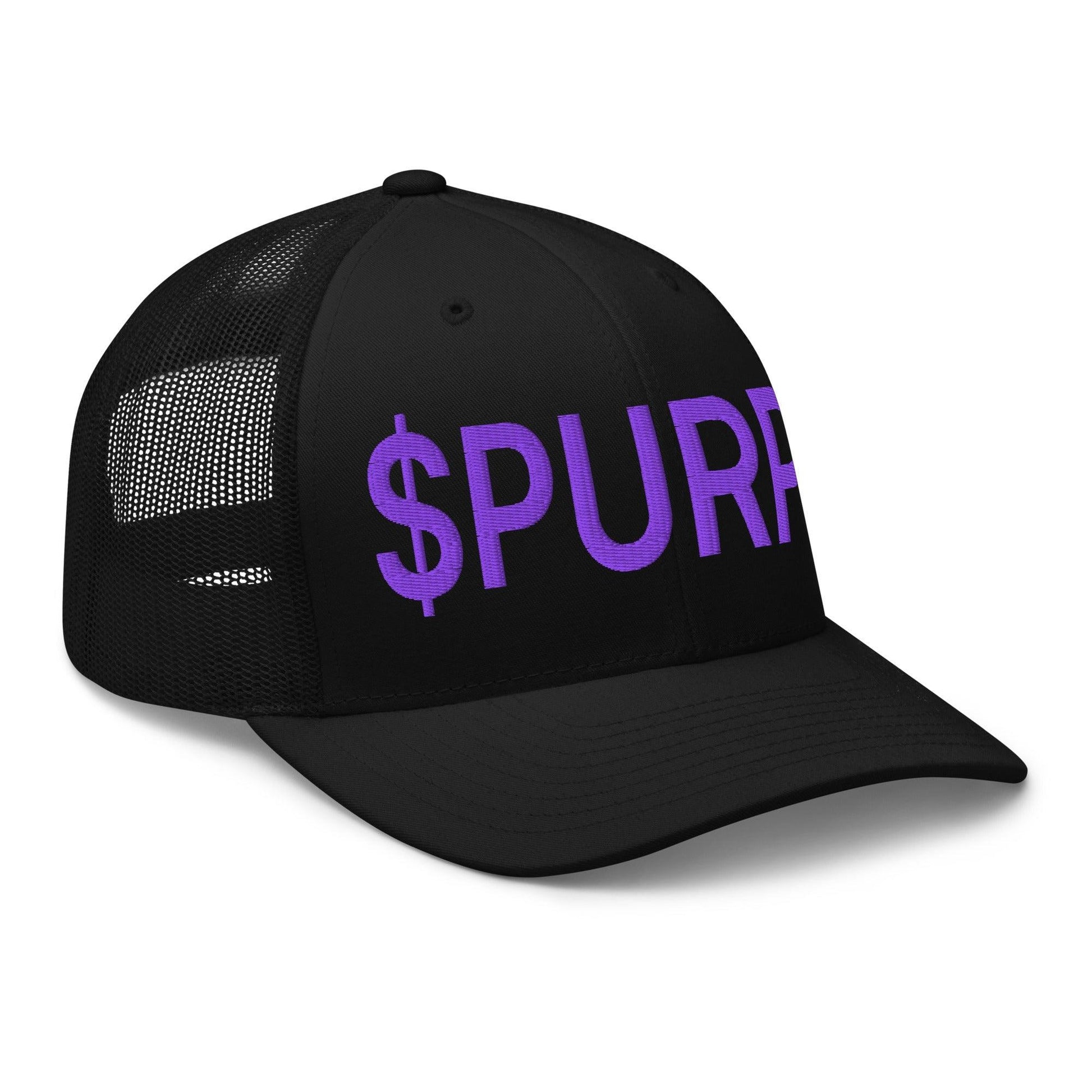 Purple Pepe $PURPE Embroidered Mesh Trucker Hat Black