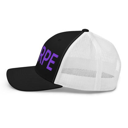 Purple Pepe $PURPE Embroidered Mesh Trucker Hat Black White