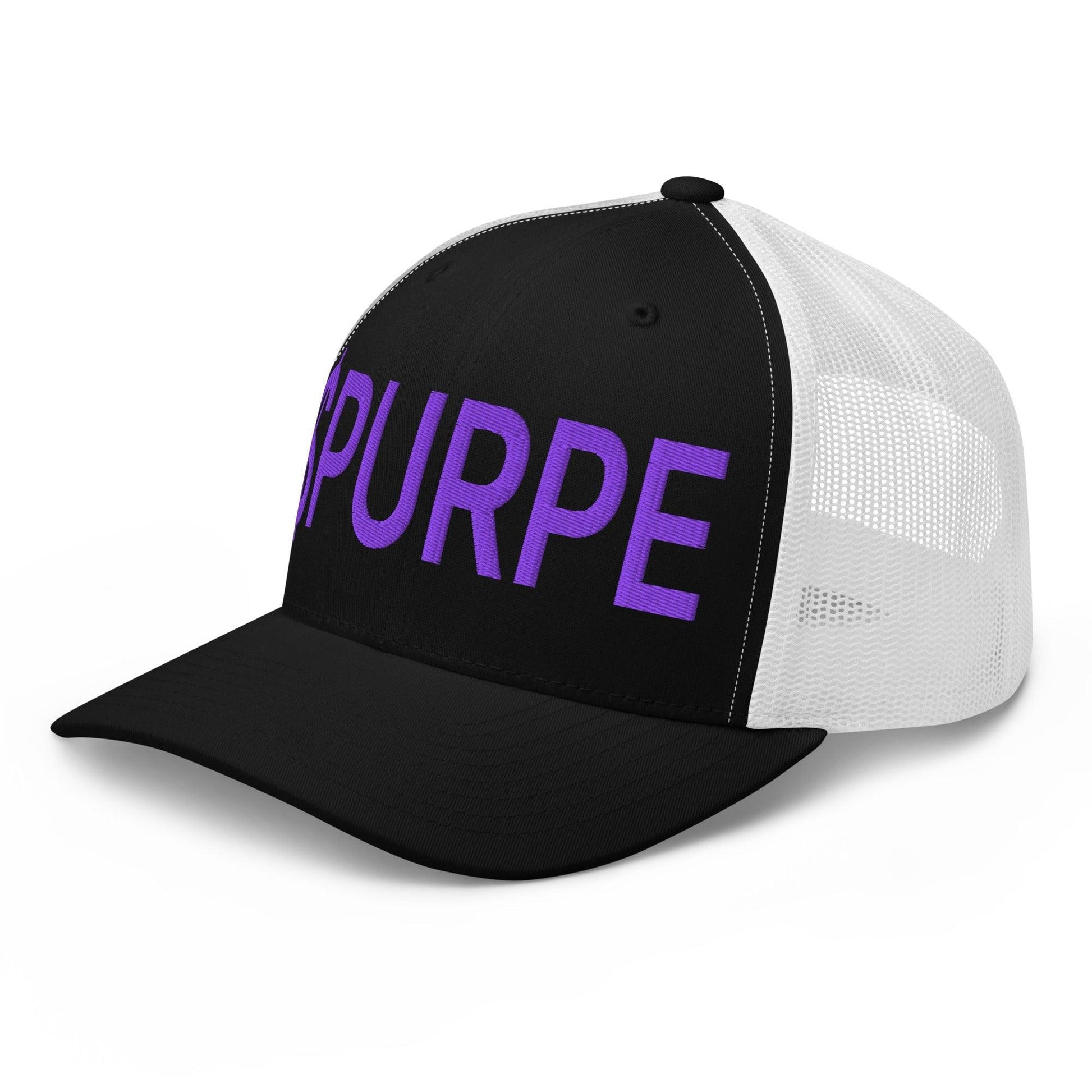 Purple Pepe $PURPE Embroidered Mesh Trucker Hat Black White