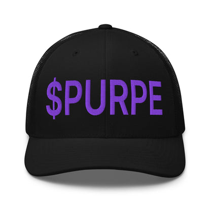 Purple Pepe $PURPE Embroidered Mesh Trucker Hat Black